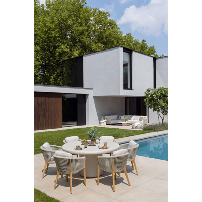 Orso tuinstoel in teak en beige verticaal geweven luxe vlakke rope