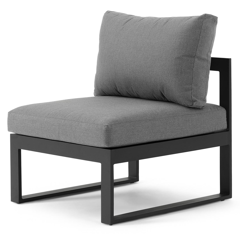 Fauteuil de jardin Caldela pièce intermédiaire en aluminium noir avec coussin en polyester gris