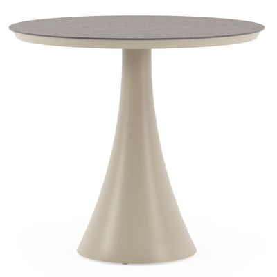 Fano tuintafel rond in beige aluminium en volkeramiek Wulong - Dia. 85 x H 75 cm