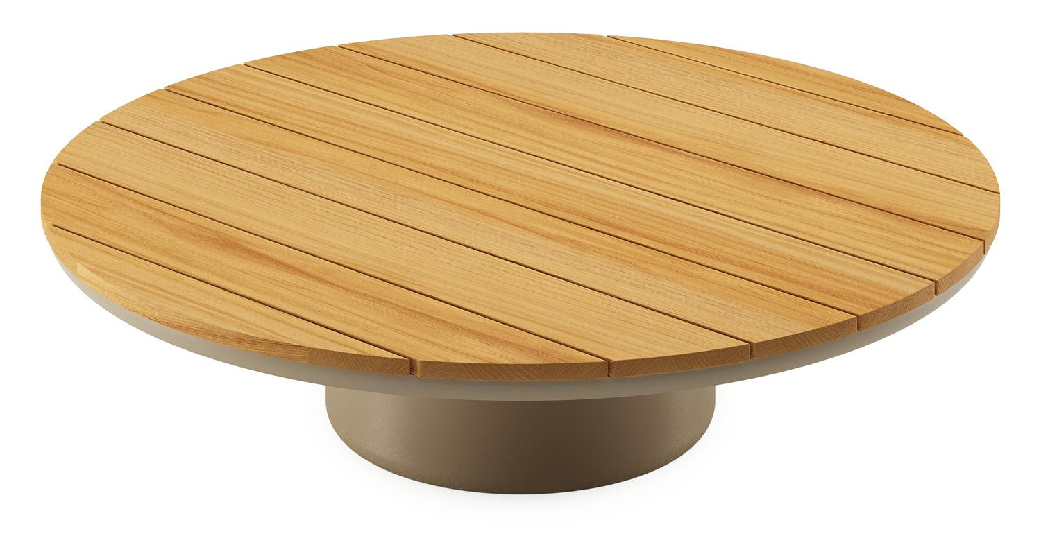 Amico loungetafel rond in beige aluminium en teak - Dia. 110 x H 28 cm