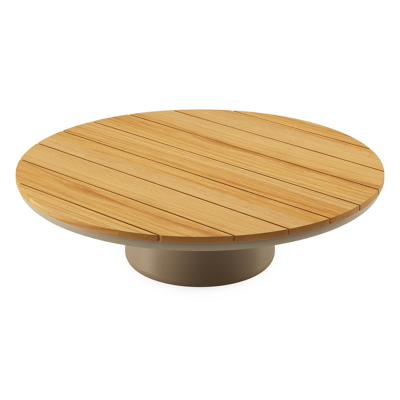 Amico loungetafel rond in beige aluminium en teak - Dia. 110 x H 28 cm