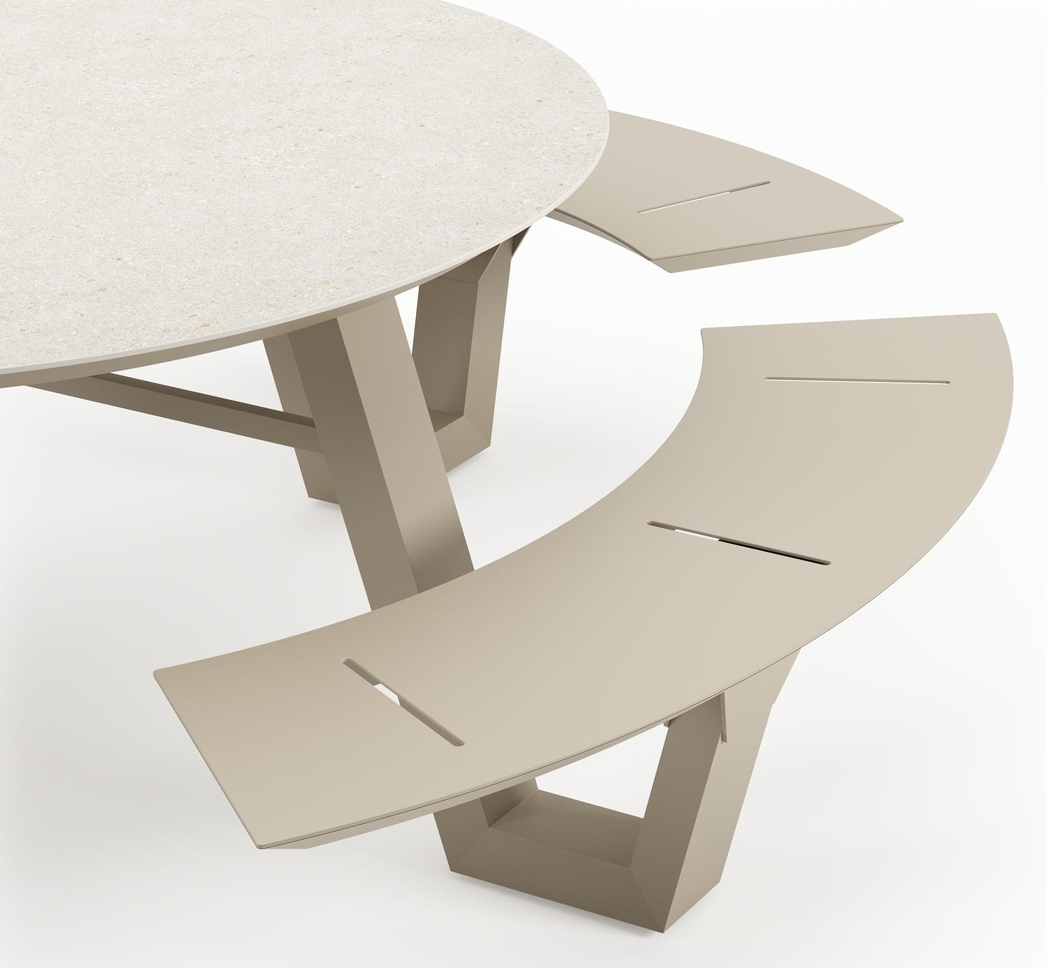 Rondino picknicktafel in beige aluminium en volkeramiek Shilin - Dia. 148 cm