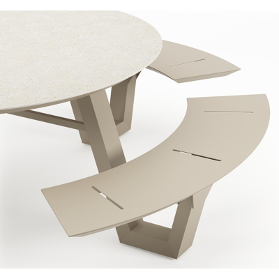 Rondino picknicktafel in beige aluminium en volkeramiek Shilin - Dia. 148 cm