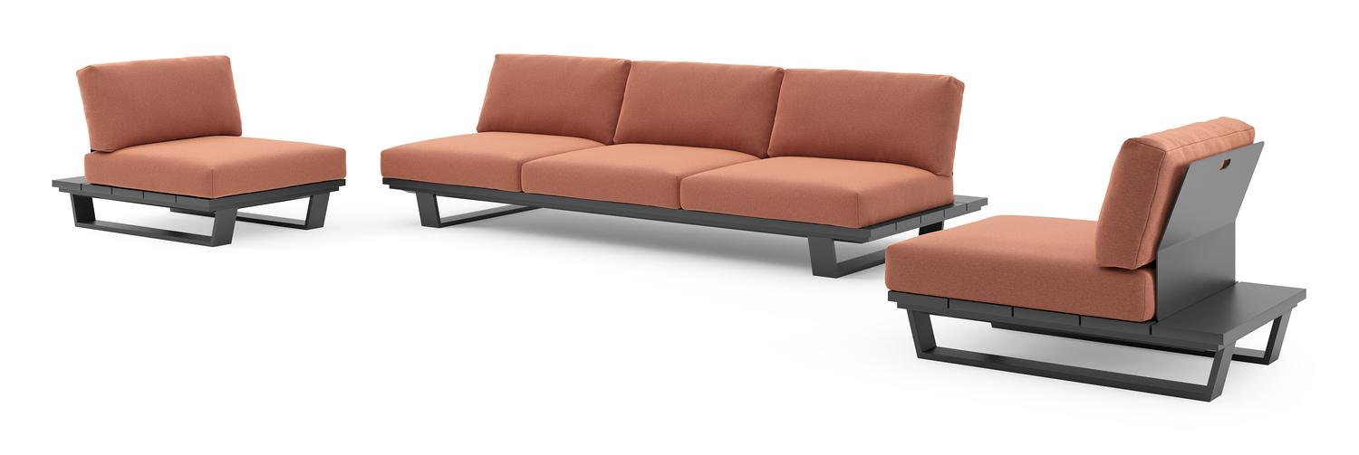 Pagino loungeset in zwart aluminium met heritage rust all weather sunbrella® luxe kussen