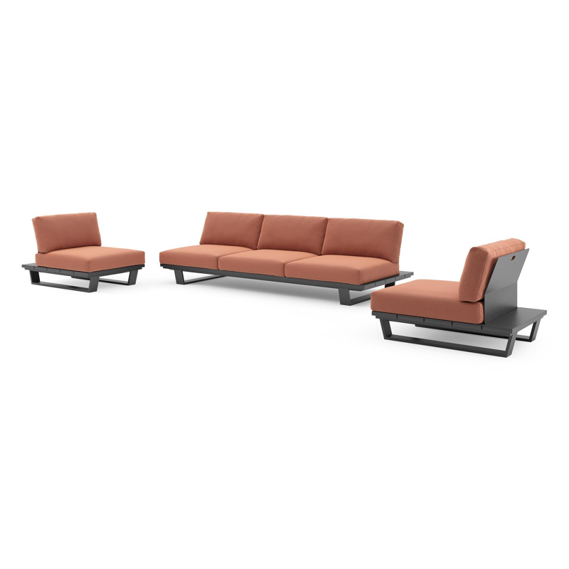 Pagino loungeset in zwart aluminium met heritage rust all weather sunbrella® luxe kussen