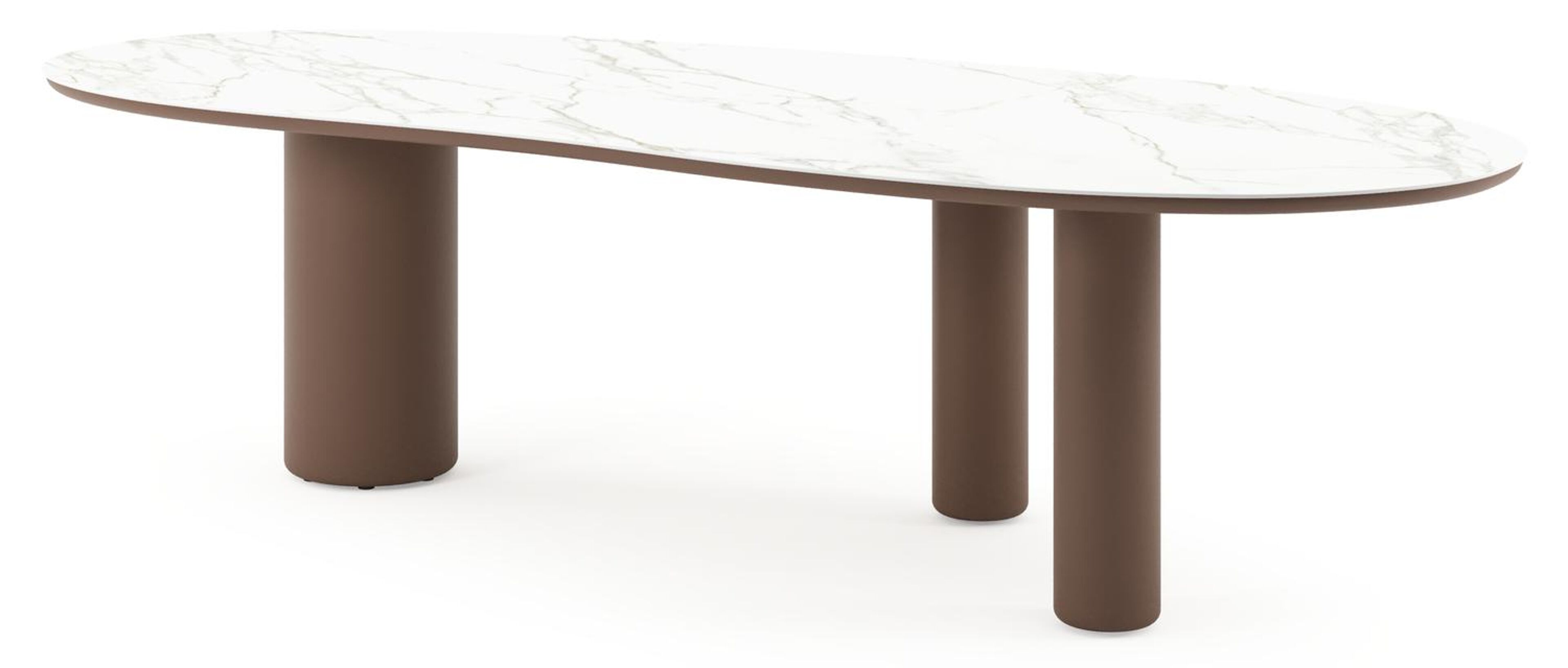 Table de jardin Amico organique en taupe aluminium et céramique pleine Calacatta - Lg. 280 x Lrg. 120 x Haut. 73.5 cm