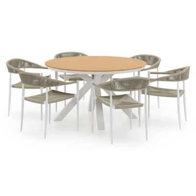 Tora tuinset in wit aluminium en polywood met 6 Guarda tuinstoelen