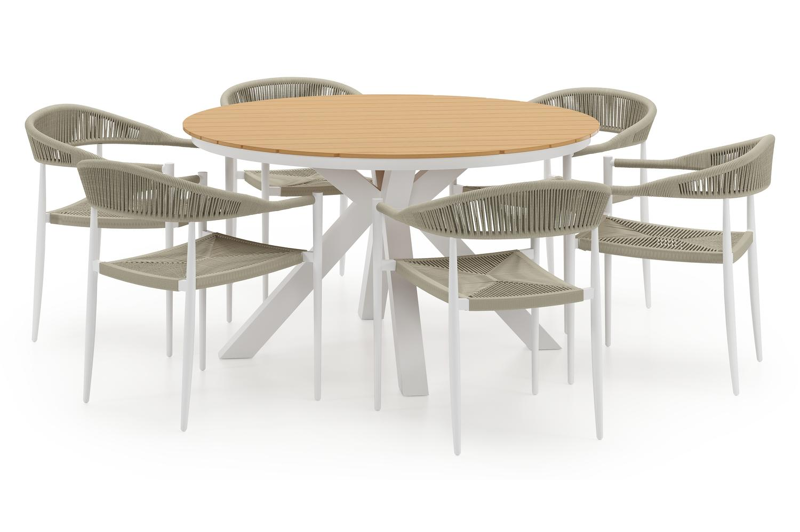 Tora tuinset in wit aluminium en polywood met 6 Guarda tuinstoelen