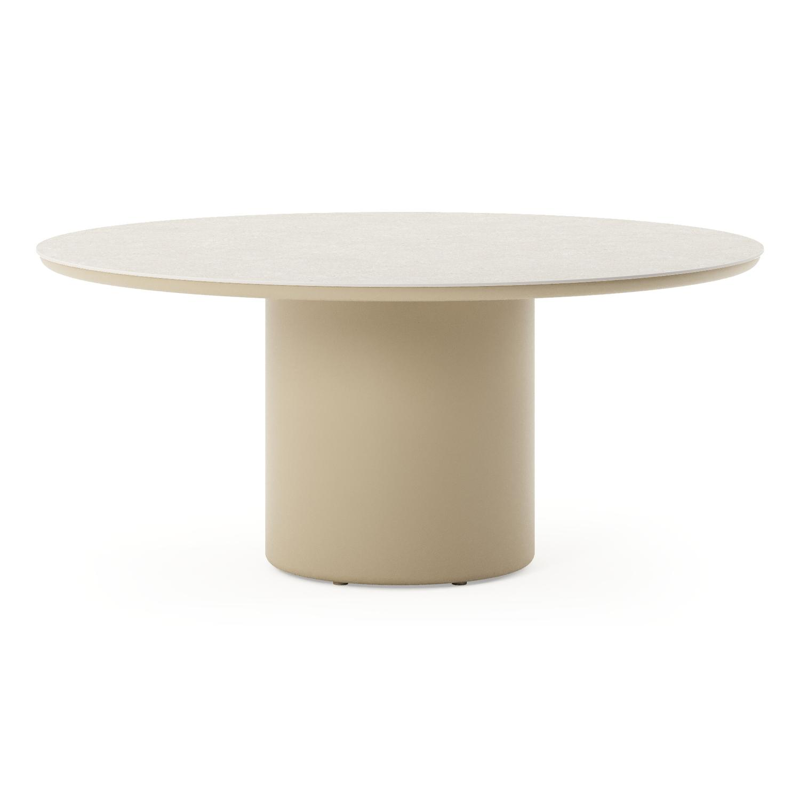 Amico low dining tuintafel rond in beige aluminium en volkeramiek Shilin - Dia. 148 x H 61 cm