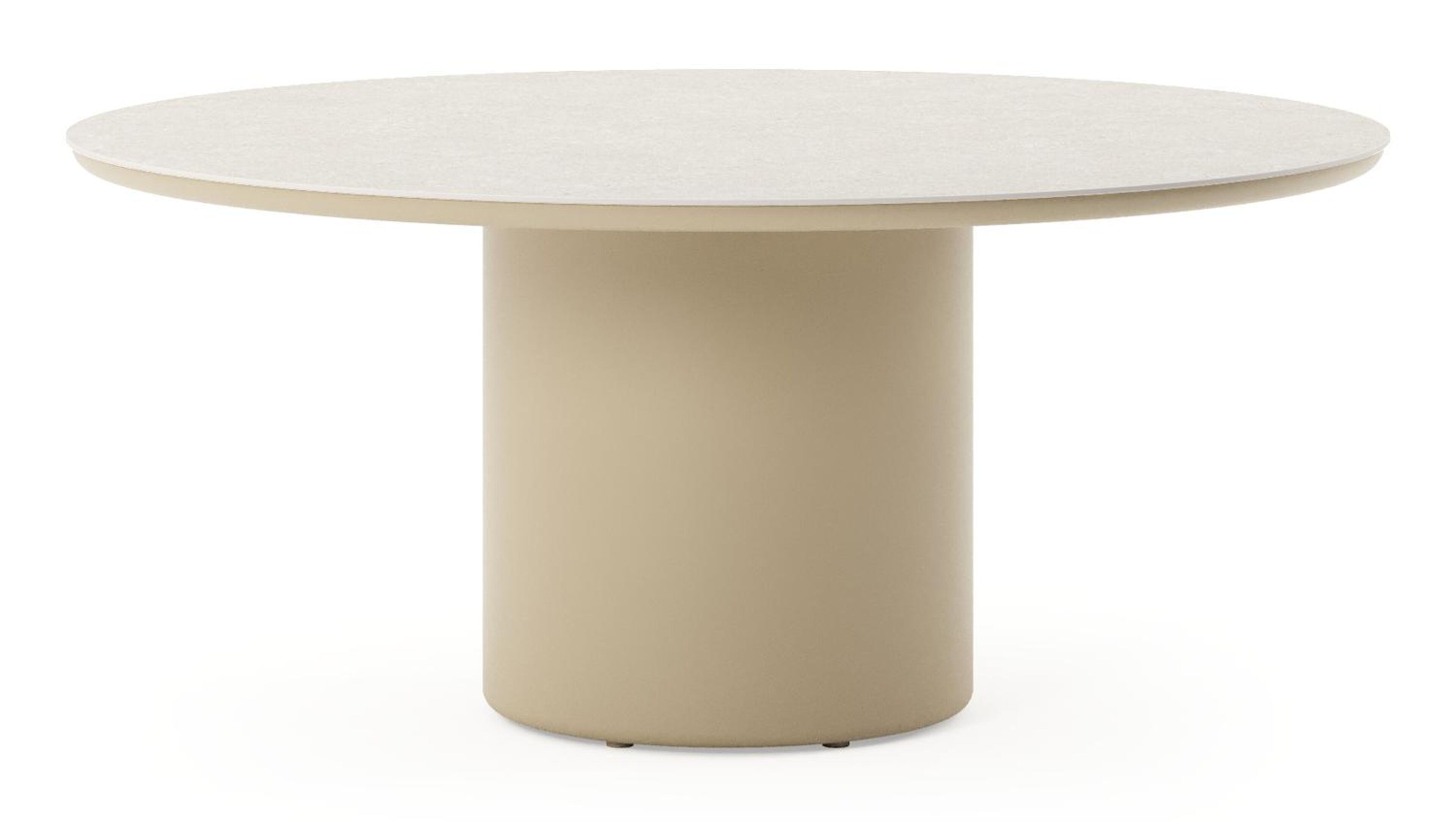 Amico low dining tuintafel rond in beige aluminium en volkeramiek Shilin - Dia. 148 x H 61 cm