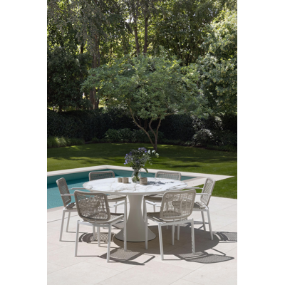 Table de jardin Fano en aluminium blanc et céramique pleine calacatta luxe - Dia. 148 x H 75 cm