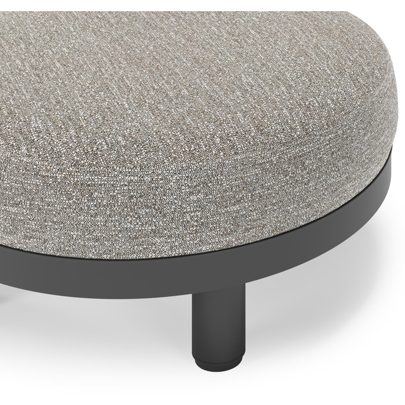 Salon de jardin pouf Donato en aluminium noir et coussins en all Weather Sunbrella® Luxe Tundra Pepper
