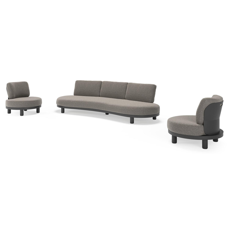 Salon de jardin Donato en aluminium noir et coussins en all weather sunbrella® luxe Chartres Drizzle