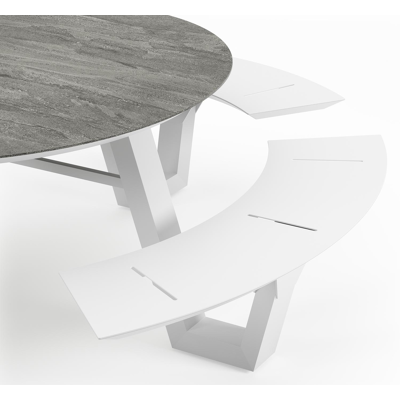 Rondino picknicktafel rond in wit aluminium en volkeramiek Aspen Grey - Dia. 236 x H 71.5 cm