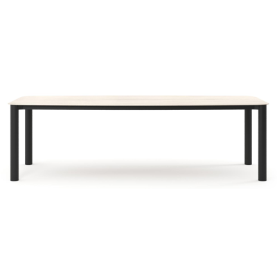 Orso tuintafel bootvorm in zwart aluminium en volkeramiek Travertino Bianco - L 255 x B 115 x H 74.5 cm