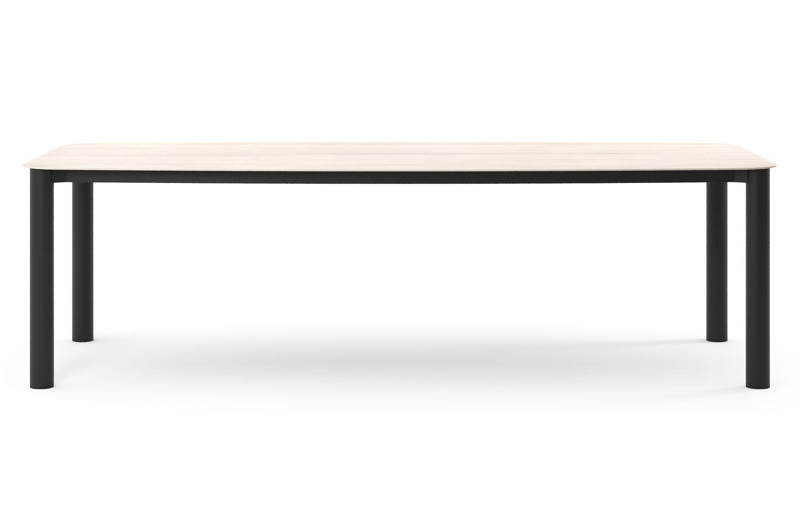 Orso tuintafel bootvorm in zwart aluminium en volkeramiek Travertino Bianco - L 255 x B 115 x H 74.5 cm