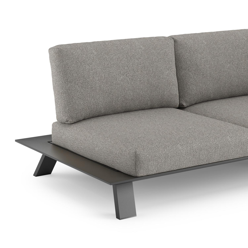 Cesano loungehoek in zwart aluminium met tundra charcoal all weather Sunbrella® luxe kussen