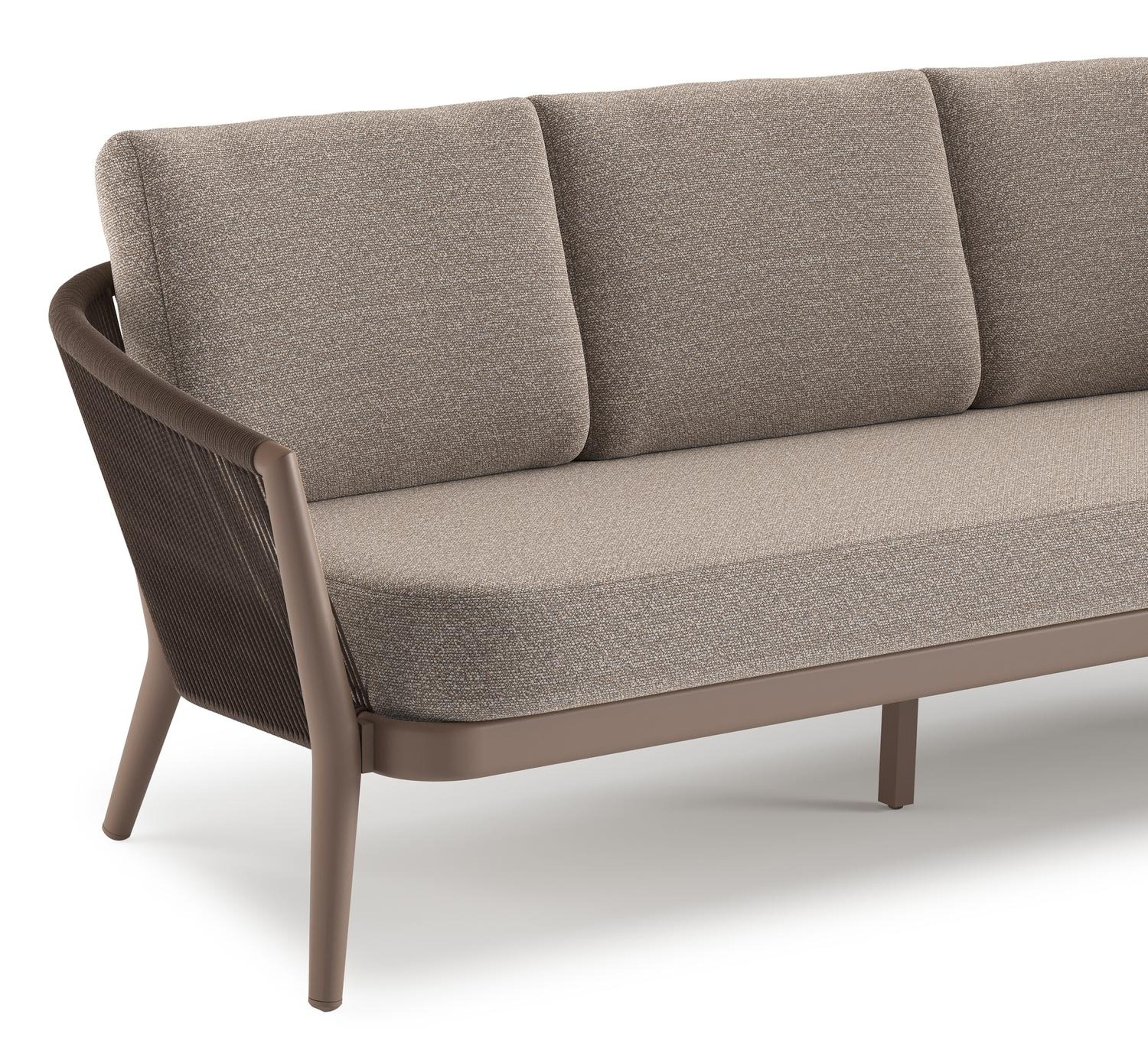 Orso loungeset in taupe aluminiumen zwart verticaal geweven ronde rope met Wander Manioc all weather sunbrella® luxe kussen