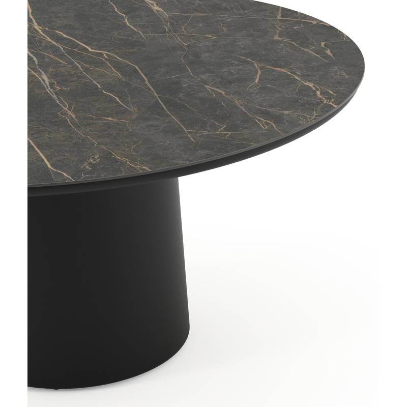 Amico tuintafel rond in zwart aluminium en volkeramiek Black Obsession - Dia. 148 x H 73.5 cm