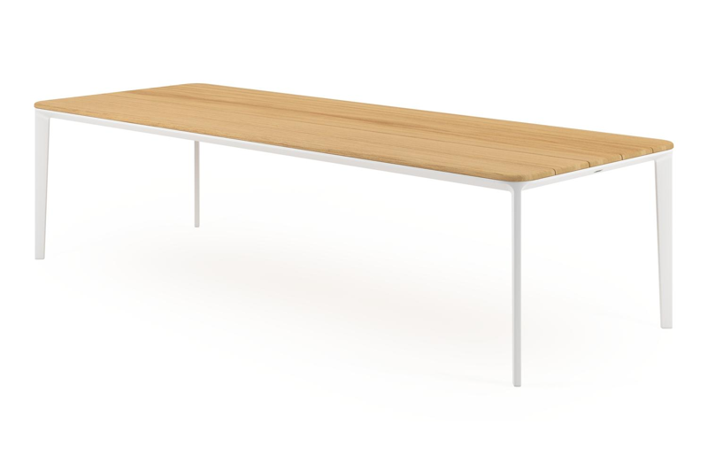 Urbino tuintafel rechthoekig afgerond in wit aluminium en teak -