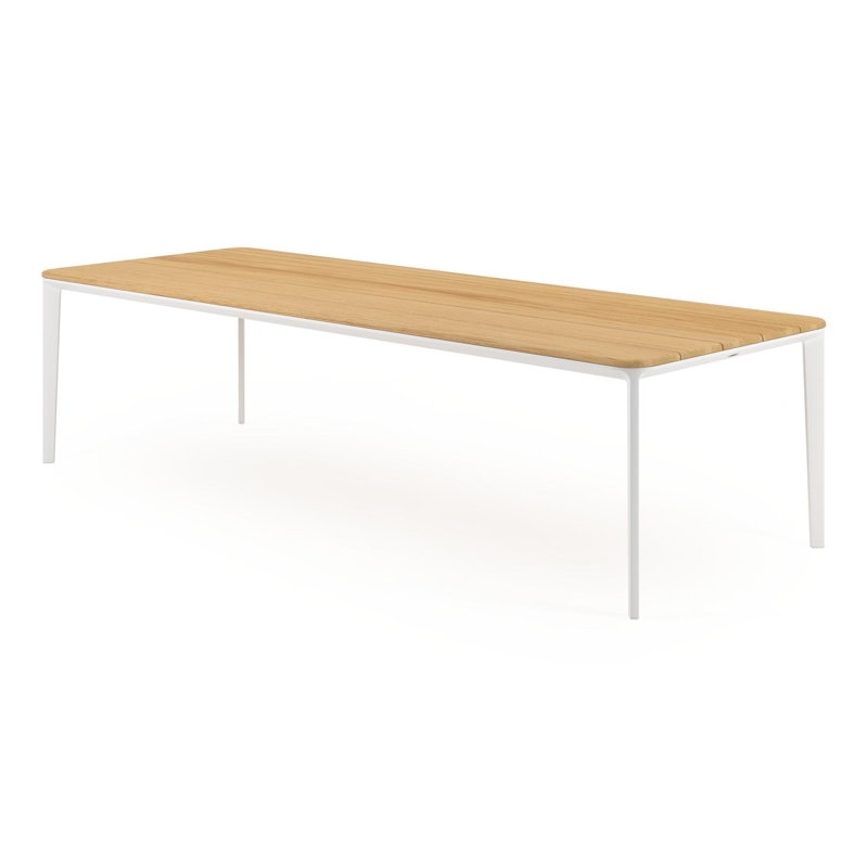 Urbino tuintafel rechthoekig afgerond in wit aluminium en teak -