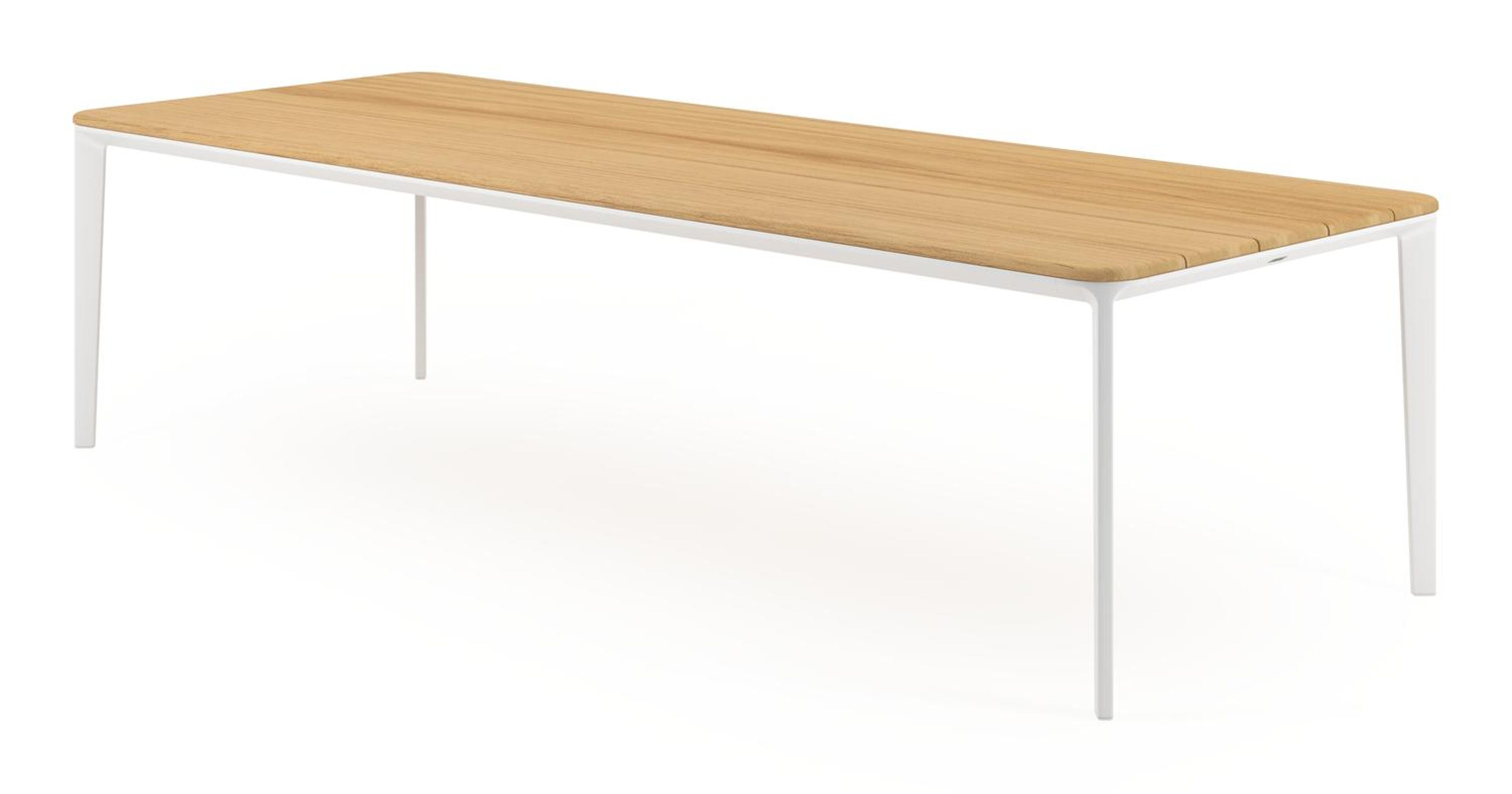 Urbino tuintafel rechthoekig afgerond in wit aluminium en teak -