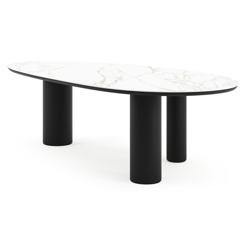 Amico tuintafel mango in zwart aluminium en volkeramiek Calacatta - L 260 x B 130 x H 74 cm