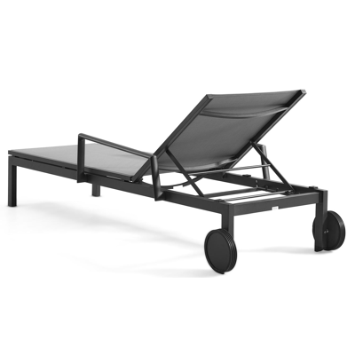 Chaise longue réglable Caravelle en aluminium noir avec textilène gris avec accoudoir
