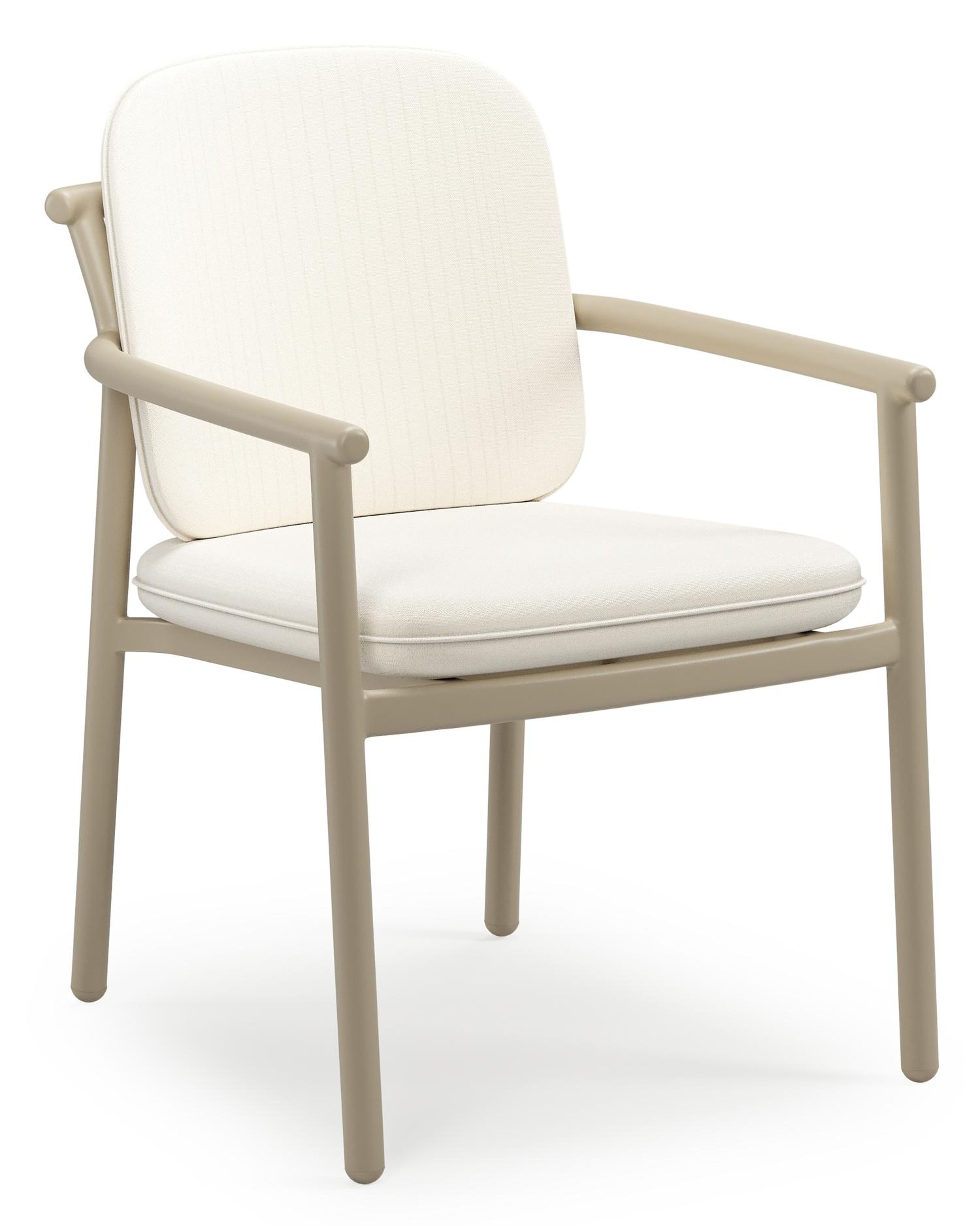 Bono stapelbare tuinstoel in beige aluminium met stoelkussen in All Weather Sunbrella® Luxe Natte White
