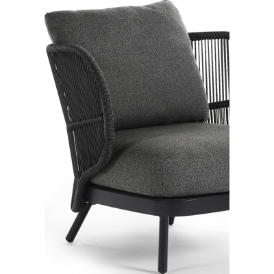 Lugano loungestoel 1-zit in zwart aluminium en zwart gedraaide ronde wicker met catania black all weather cosytica kussen
