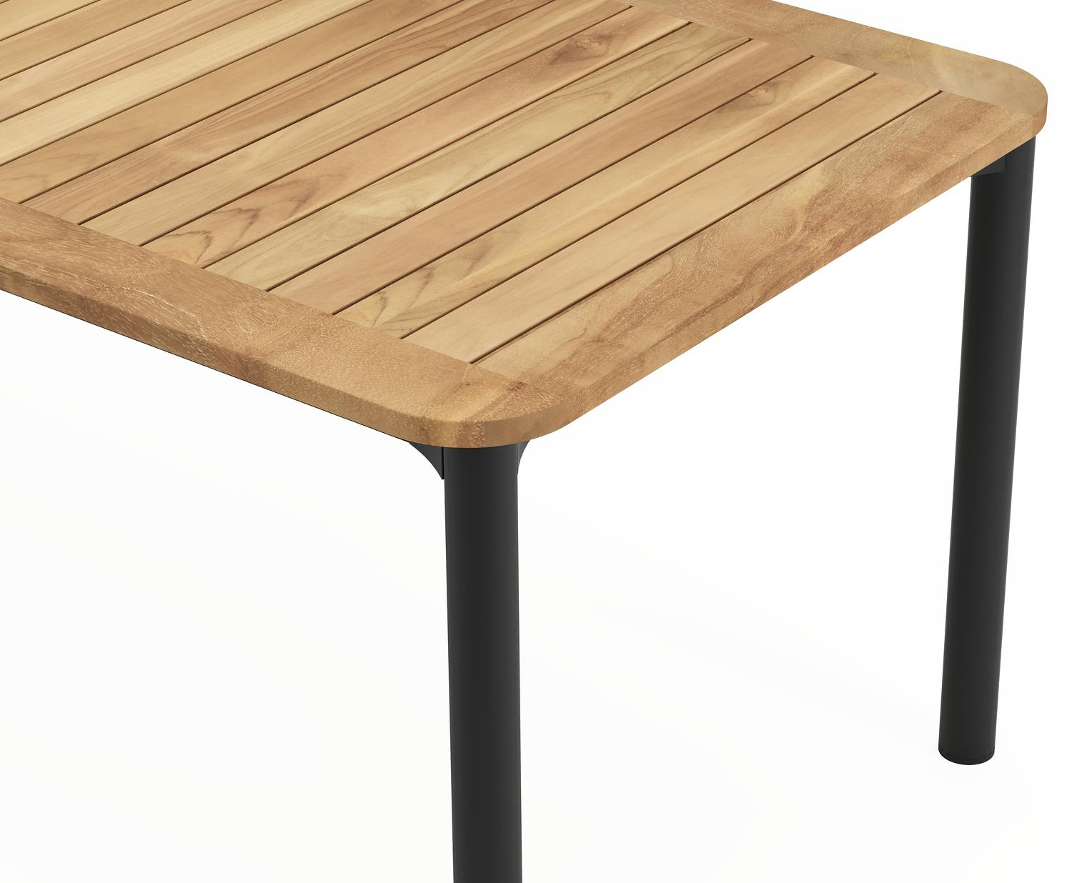 Mira rechthoekige afgeronde tuinset in zwart aluminium en teak natural finish met 6 Artena tuinstoelen