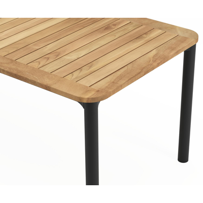 Mira rechthoekige afgeronde tuinset in zwart aluminium en teak natural finish met 8 Calobra tuinstoelen