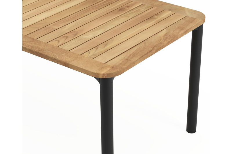 Mira rechthoekige afgeronde tuinset in zwart aluminium en teak natural finish met 8 Calobra tuinstoelen