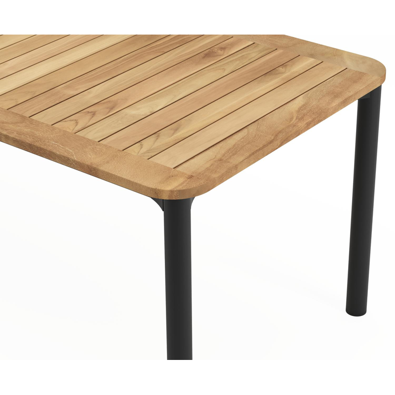 Mira tuintafel rechthoekig afgerond in zwart aluminium en teak natural finish - L 220 x B 92 x H 74 cm
