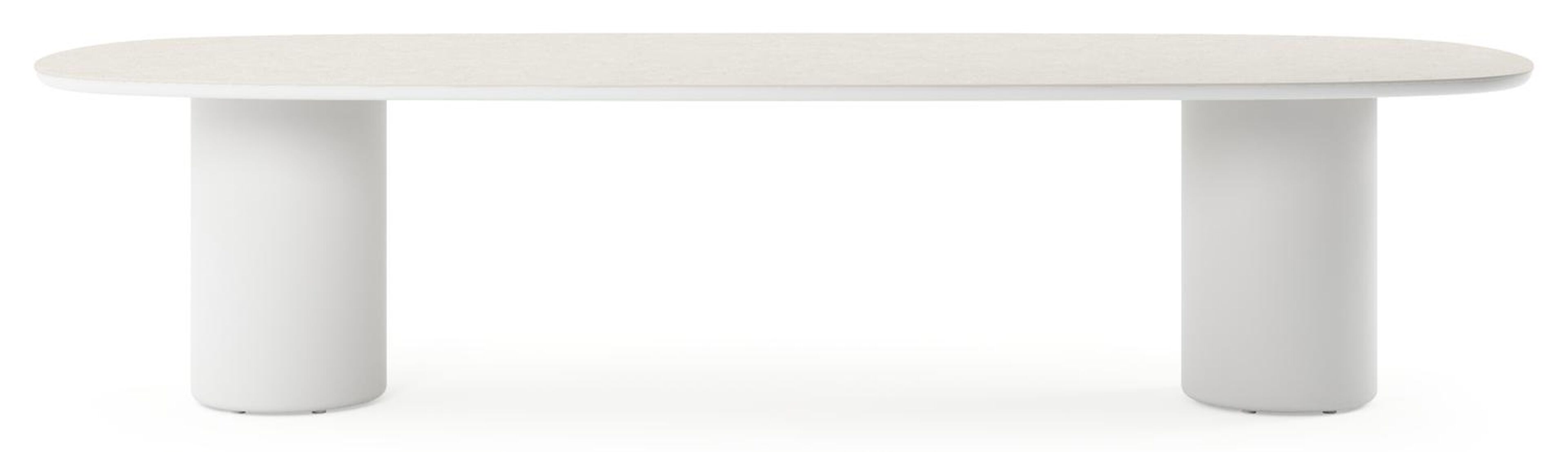 Table de jardin Amico bombo en aluminium blanc et céramique pleine Shilin - Lg. 320 x Lrg. 130 x Haut. 74 cm