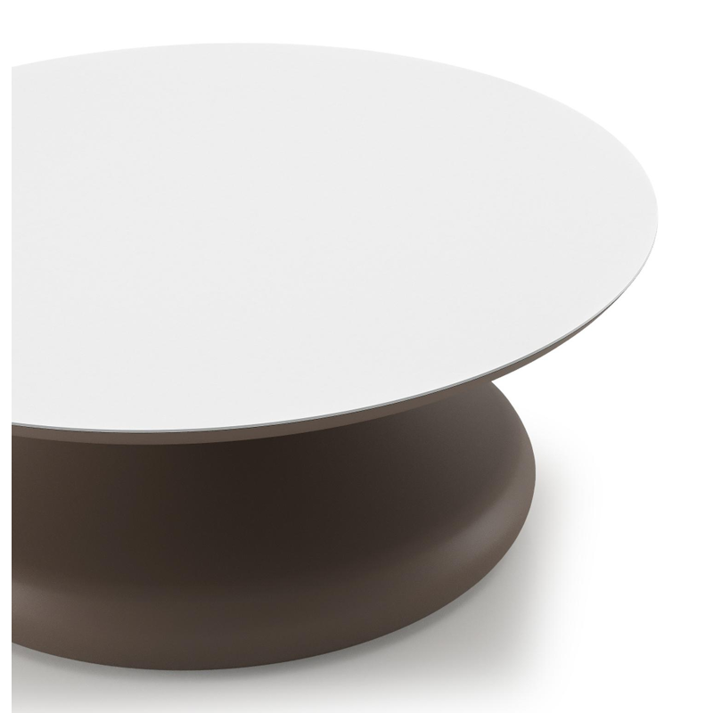 Table de basse Bomero ronde en aluminium taupe et céramique pleine Arctic White - Diam. 84 x Haut. 32.2 cm