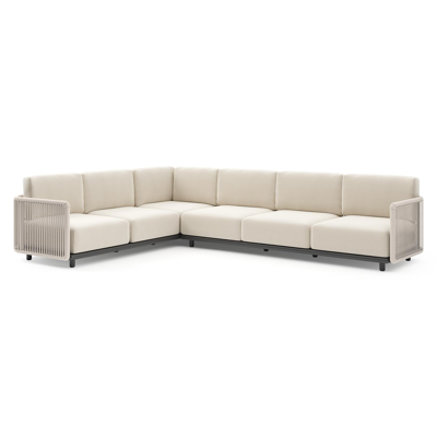 Organo loungehoek in zwart aluminium en beige verticaal geweven luxe vlakke rope met althea off white all weather Cosytica kussen