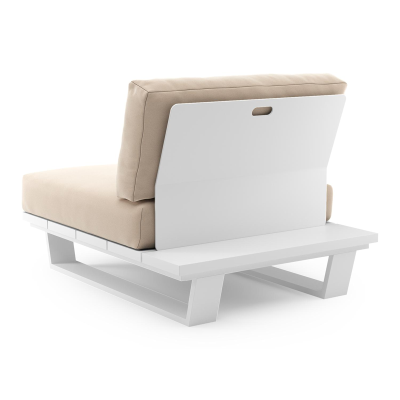 Pagino loungestoel in wit aluminium met natte linen chalk all weather sunbrella® luxe kussen