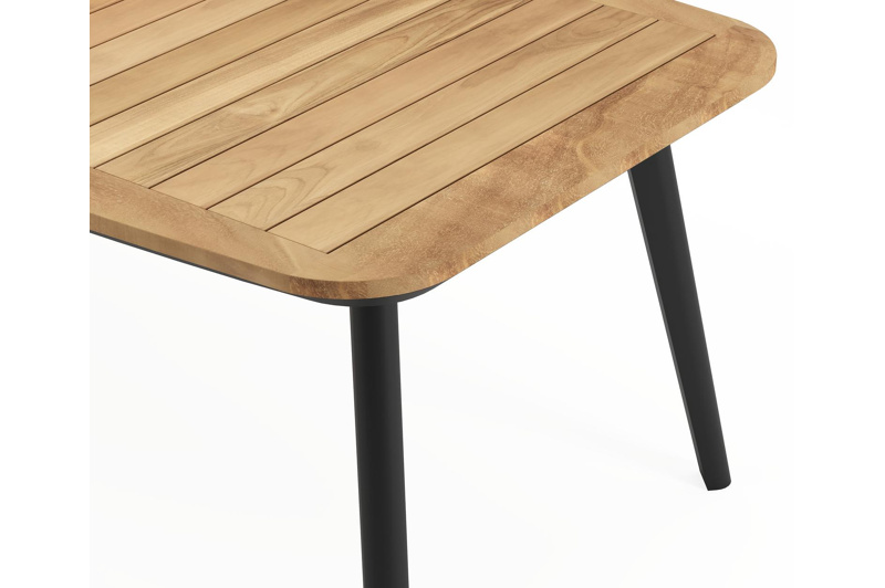 Mosa bootvormige tuinset in zwart aluminium en teak natural finish met 10 Calobra tuinstoelen