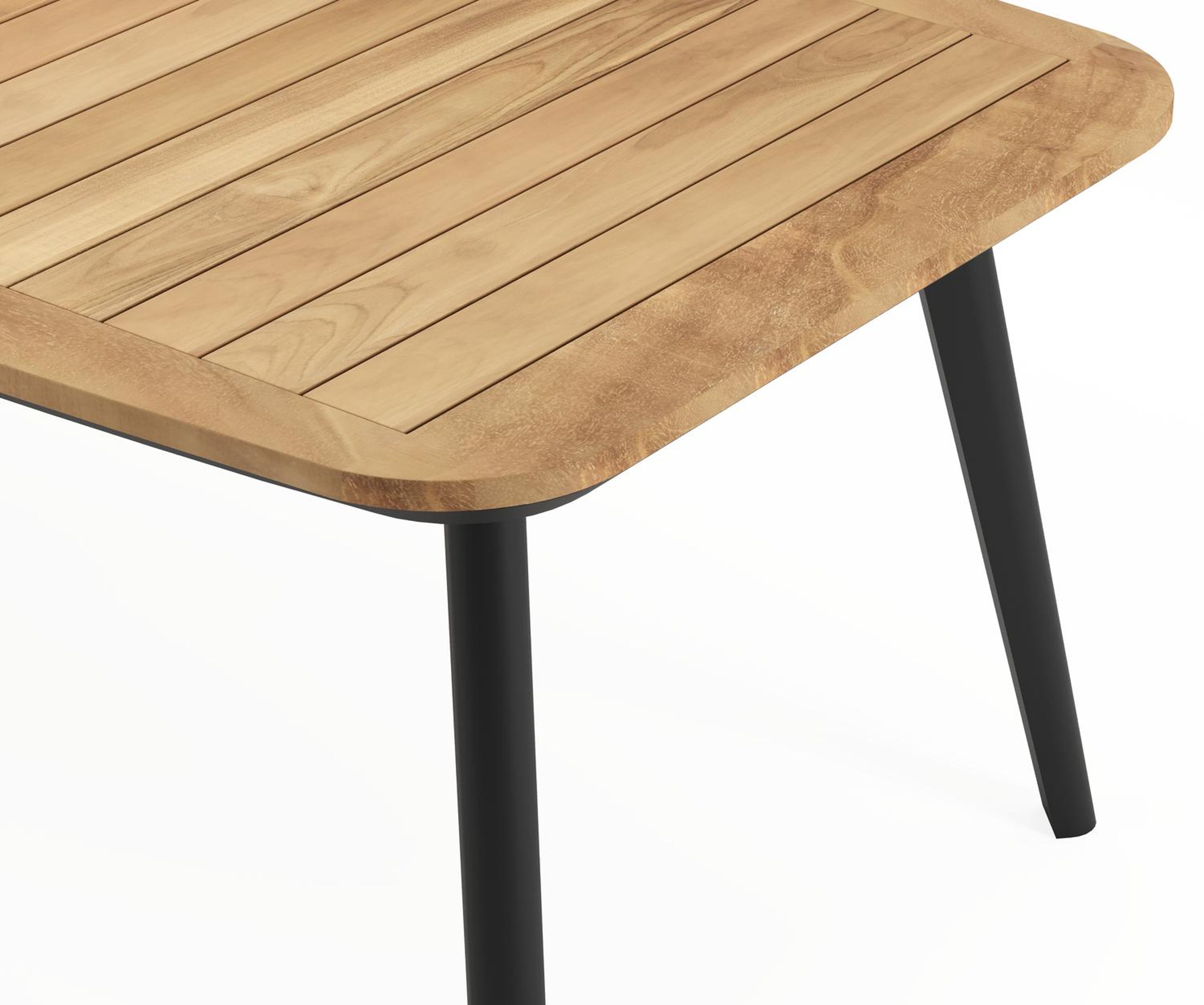 Mosa bootvormige tuinset in zwart aluminium en teak natural finish met 10 Calobra tuinstoelen