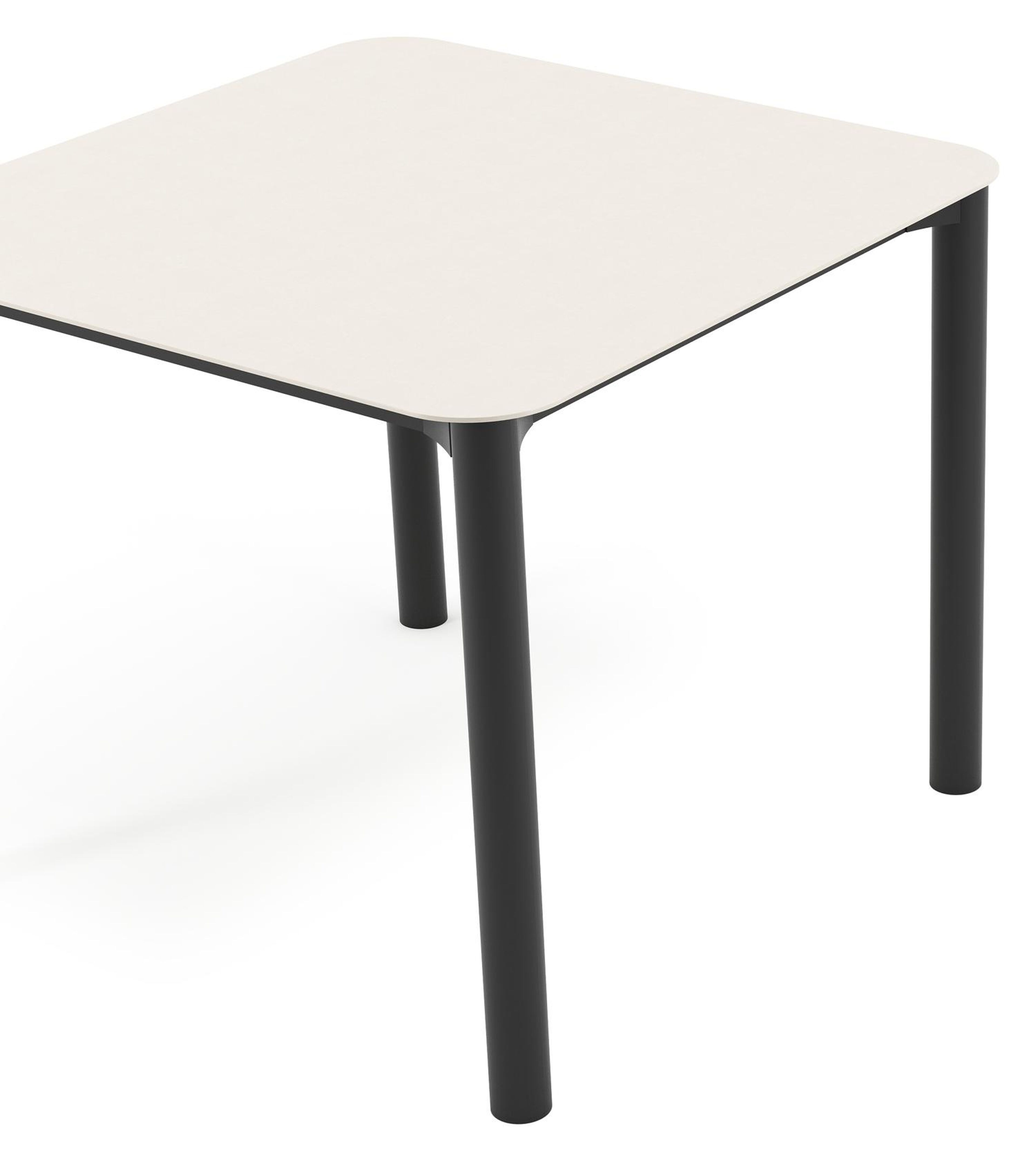 Table de jardin Orso carré arrondi en aluminium noir et céramique pleine beige - Lg. 90 x Lrg. 90 x Haut. 75 cm