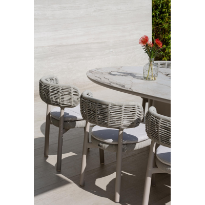 Chaise de jardin Lomo en aluminium beige et corde ronde tissée carrée beige