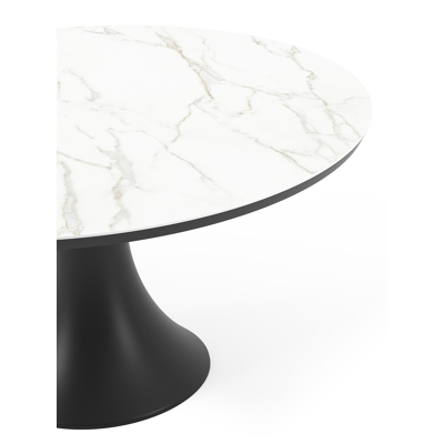 Table de jardin Fano ronde en aluminium noir et céramique pleine Calacatta - Diam. 148 x Haut. 75 cm