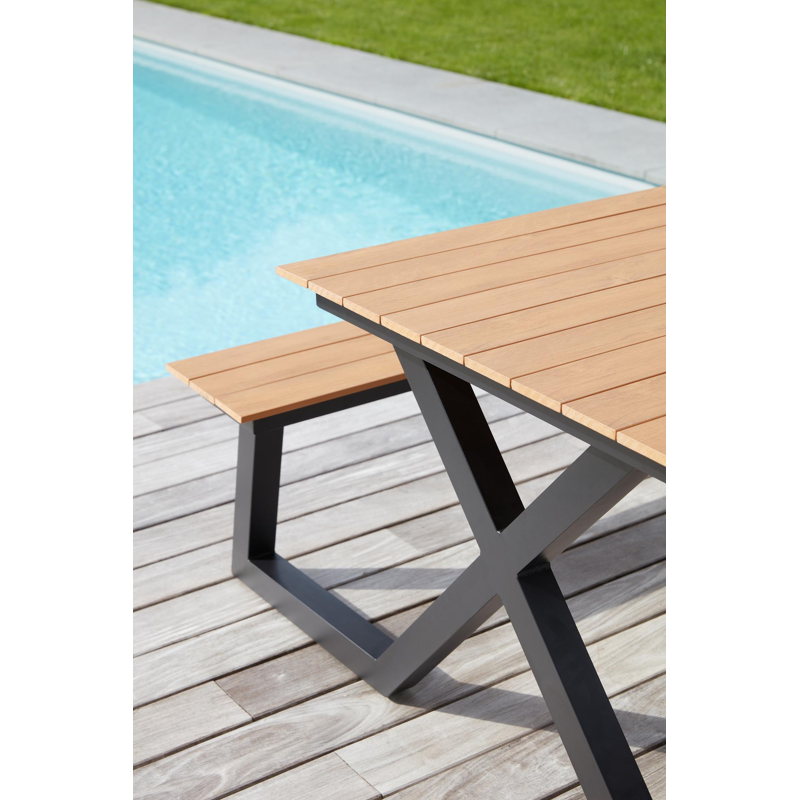 Mundo  picknicktafel in zwart aluminium en polywood tafelblad - L 200 x B 173 x H 74 cm