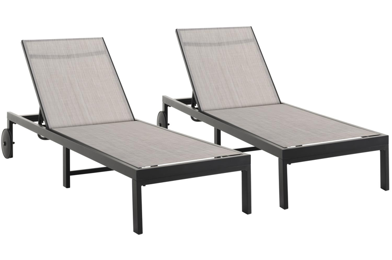 Set van 2 verstelbare Alba ligbedden in zwart aluminium en grijs textileen