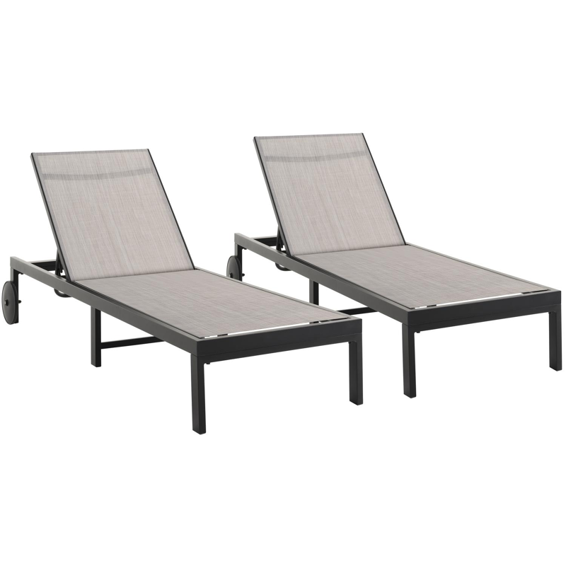 Set van 2 verstelbare Alba ligbedden in zwart aluminium en grijs textileen