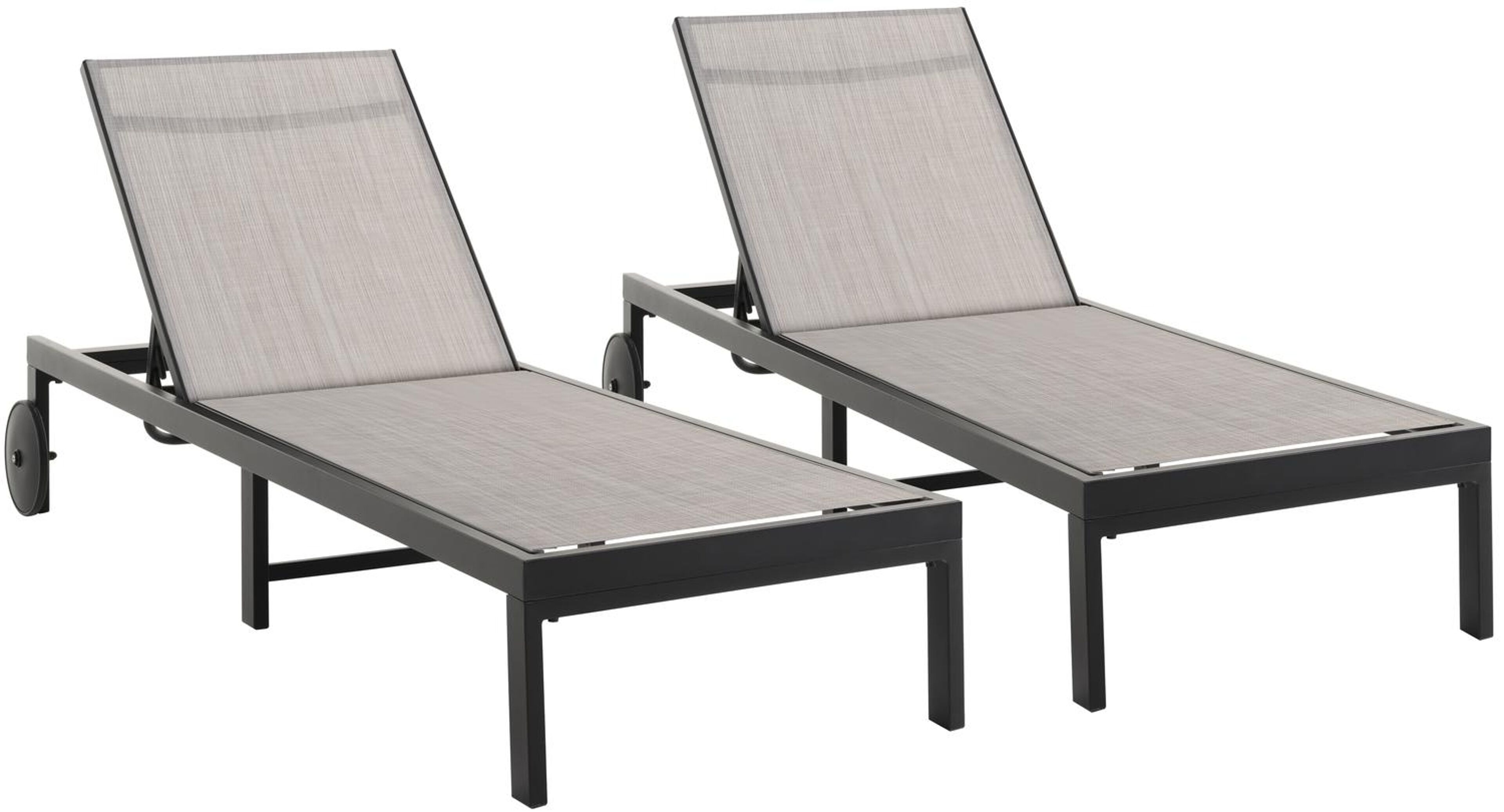 Set van 2 verstelbare Alba ligbedden in zwart aluminium en grijs textileen