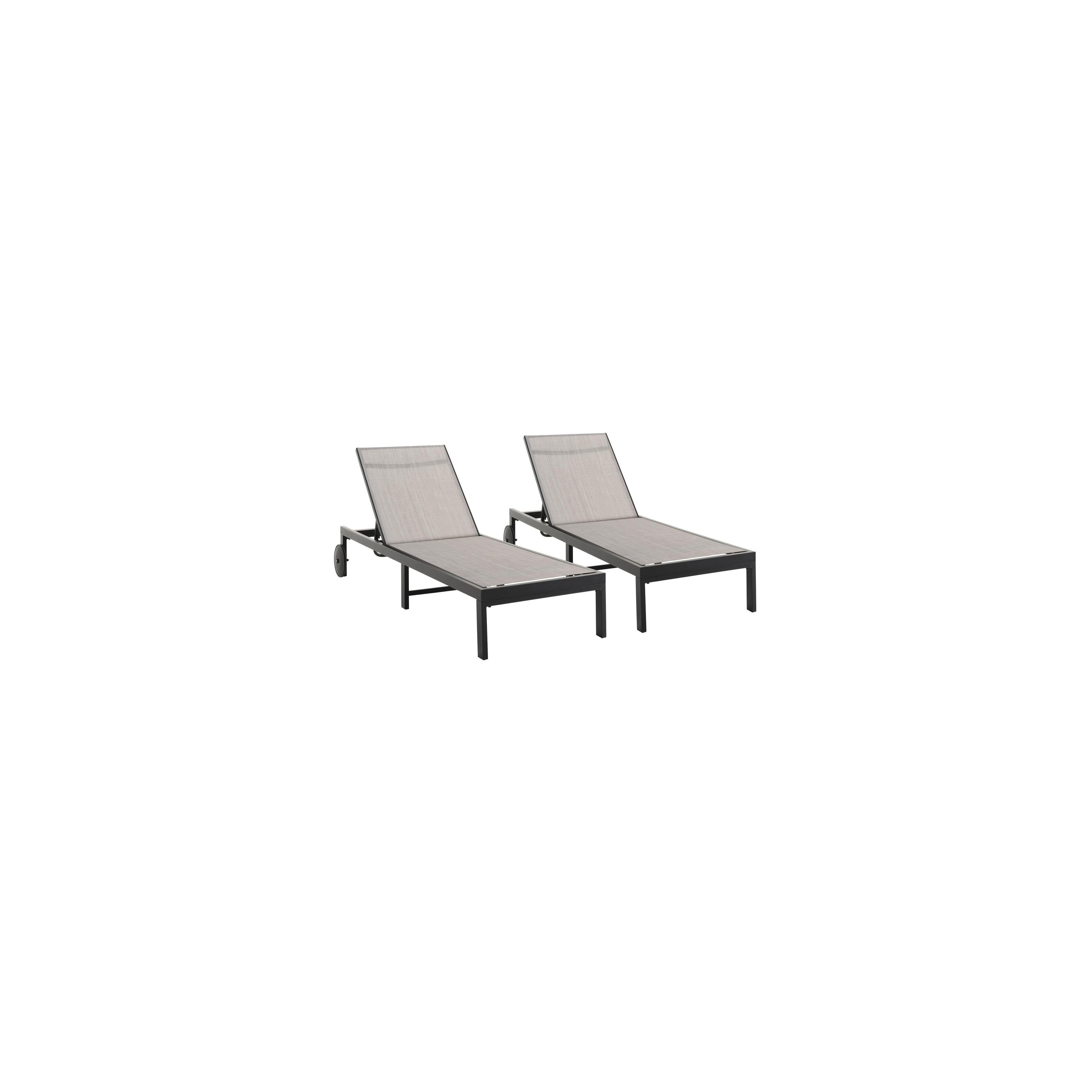 Set van 2 verstelbare Alba ligbedden in zwart aluminium en grijs textileen