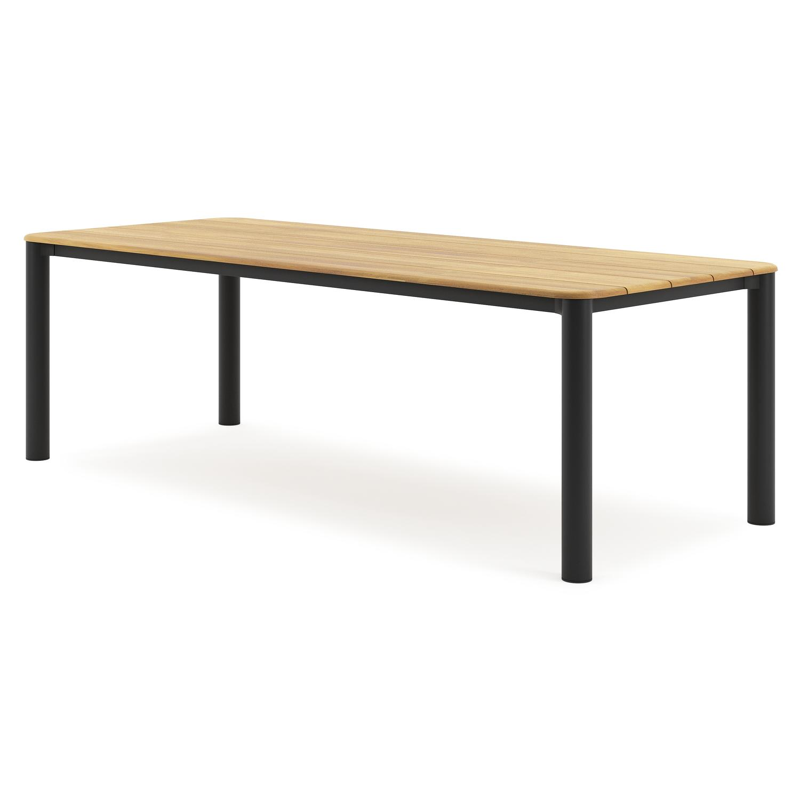 Orso tuintafel rechthoekig afgerond in zwart aluminium en teak - L 240 x B 100 x H 73.5 cm