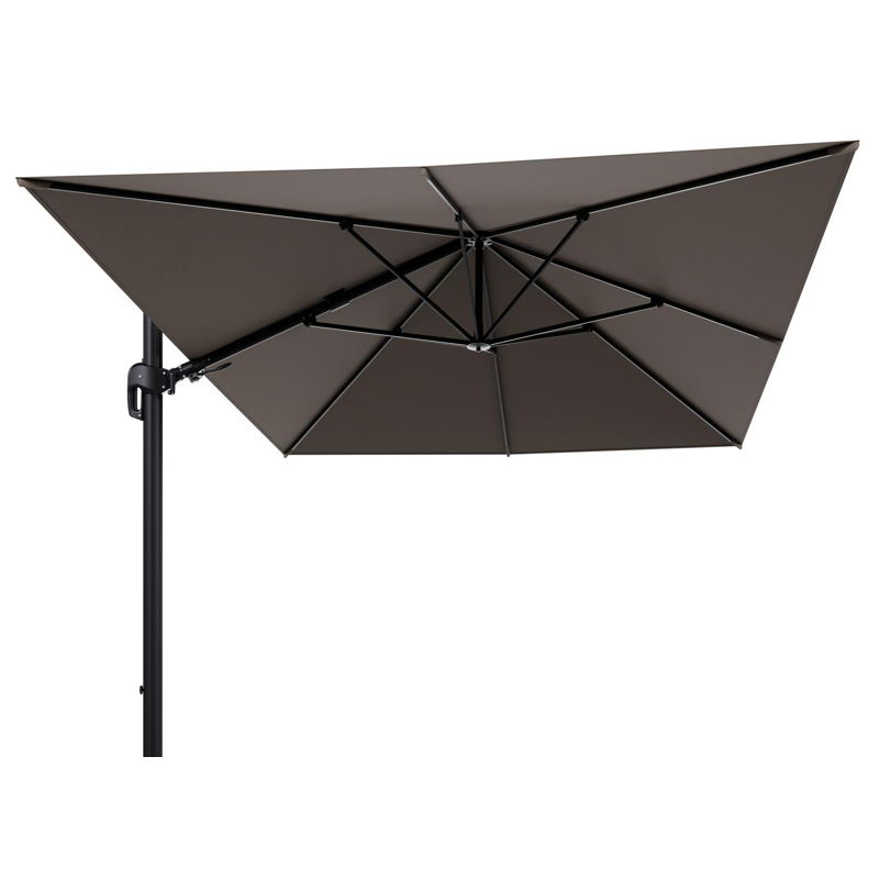 Rufina zweefparasol tiltfunctie in zwart aluminium en parasoldoek in All Weather Sunbrella® Luxe Natte Heather Grey - L1 400 x L2 300 cm (zonder voet) (zonder voet)
